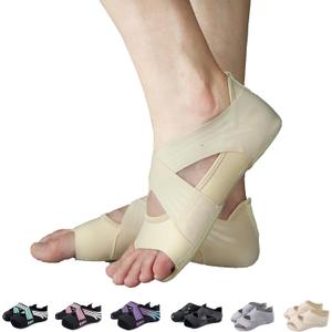 ABIRAM Yoga Socks Toeless Non-Slip Grips & Straps, for Pilates, Barre, Ballet, Bikram, Workout for Women, Size: X-Large