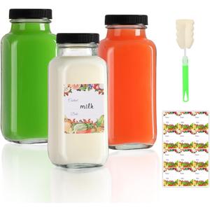 AuroTrends 8 oz Glass Bottles with Lids 3Pack, 250ml Glass Juice Bottles with Lids 8 oz for Water, Kombucha, Coffee, (8fl.oz, Set of 3)