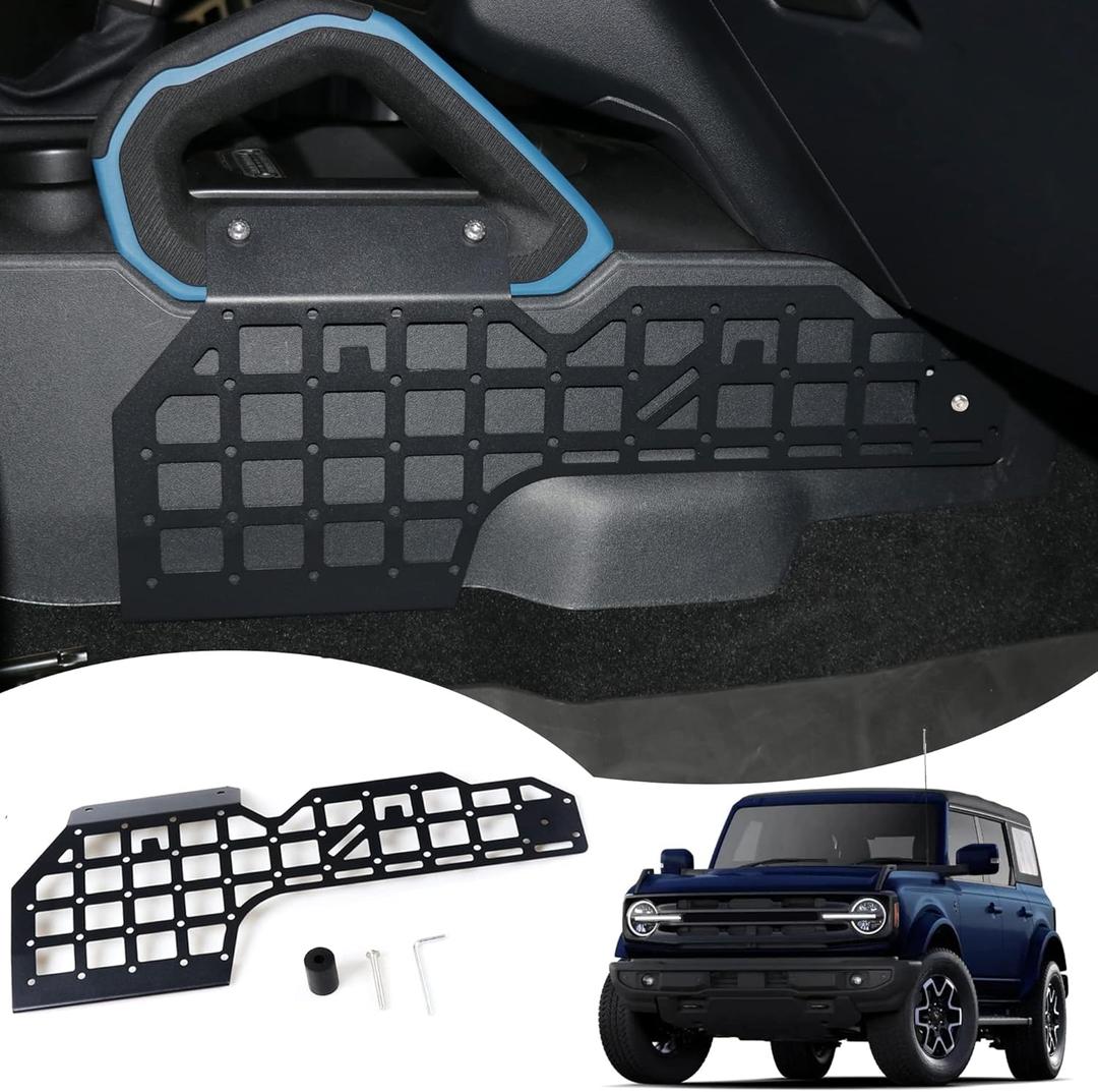 Molle Panel for 2021 2022 2023 2024 2025 Ford Bronco 2/4 Door Interior Accessories Center Console Storage Passenger Side Grid Plate Organizer Gear Shifter Right Side Hanging Steel Rack, Black