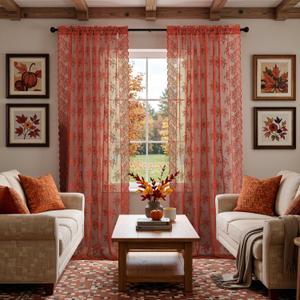Kotile Orange Sheer Curtains 84 Inches Long, Country Rustic Fall Curtains for Living Room, Rod Pocket Privacy Scalloped Sheer Lace Curtains, 52 x 84 Inch, 2 Panels, Rust/Burnt Orange