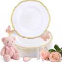 Hioasis 60pcs Gold Plastic Plates - White and Gold Disposable Dinnerware with Gold Rim, Heavy-duty, 7 inch, Dessert Plates for Party & Thanksgiving