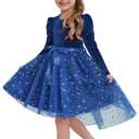 Luckrizyy Girls Velvet Christmas Dress Toddler Tulle Sequin Tutu Dresses Kids Winter Party Holiday Casual Princess Dress 2-7Y Dark Blue (Blue)