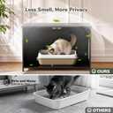 Hidden Cat Litter Box Enclosure Furniture, Dog Proof Kitty Washroom Cabinet with Odor Control, Low Entry Wooden Cat House Cabinet Indoor, Farmhouse Style End Table/TV Stand with Storage, Black