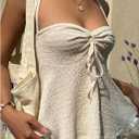 SOLY HUX Women's Sleeveless Tie Front Halter Top Tie Backless Flowy Camisole Going Out Cami Vest (Beige, S)