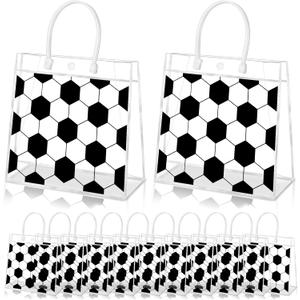 HYMENEX 24Pcs Soccer Gift Bags, Soccer Goodie Bags with Handles Clear PVC Sport Theme Bag for Team Competition Birthday Party Favor Treat Snack Gifts