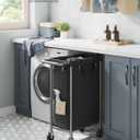 SONGMICS Laundry Basket with Wheels, Rolling Laundry Hamper, 23.8 Gallons (90 L), Removable Liner, Steel Frame with Handle, 24 x 11.4 x 31.9 Inches, Ink Black URLS003B01