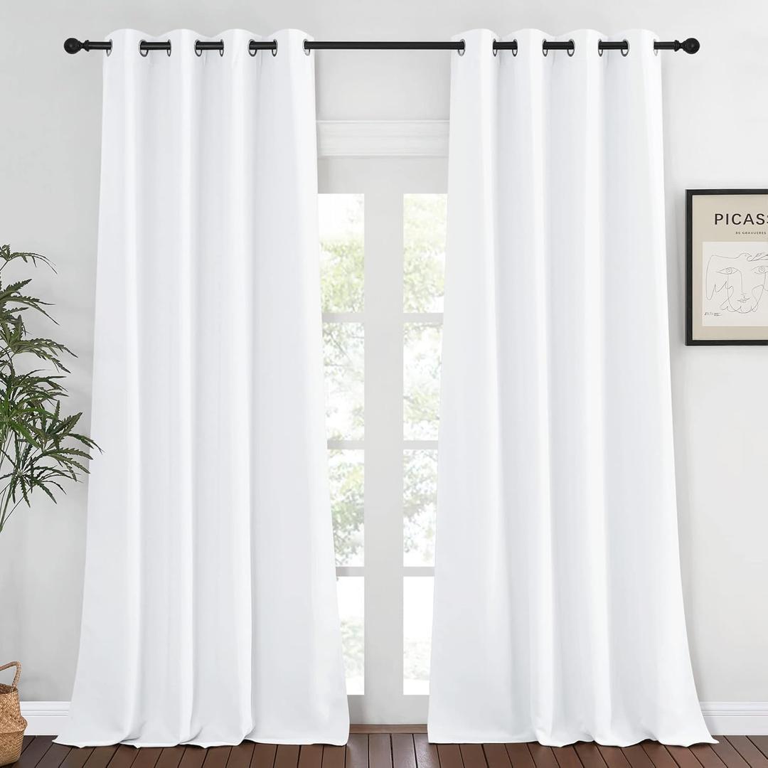 NICETOWN 50% Blackout White Living Room Curtain 108 inches Long - Grommet Thermal Insulated Cold & Heat Blocking Window Treatment Sound Reducing Drape for Bedroom (1 Piece, W52 x L108)