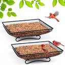 MIXXIDEA Ground Bird Feeder Tray 11x11 Inches, Metal Platform Mesh Seed Tray for Bird Feeders, Great Attracting Garden Yard Decoration for Wild Birds Squirrels Dove,2 Pack