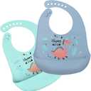 Silicone Bibs for Babies and Toddlers 2 Sets Feeding Bibs for Boy and Girl, Adjustable Soft Waterproof Bibs
