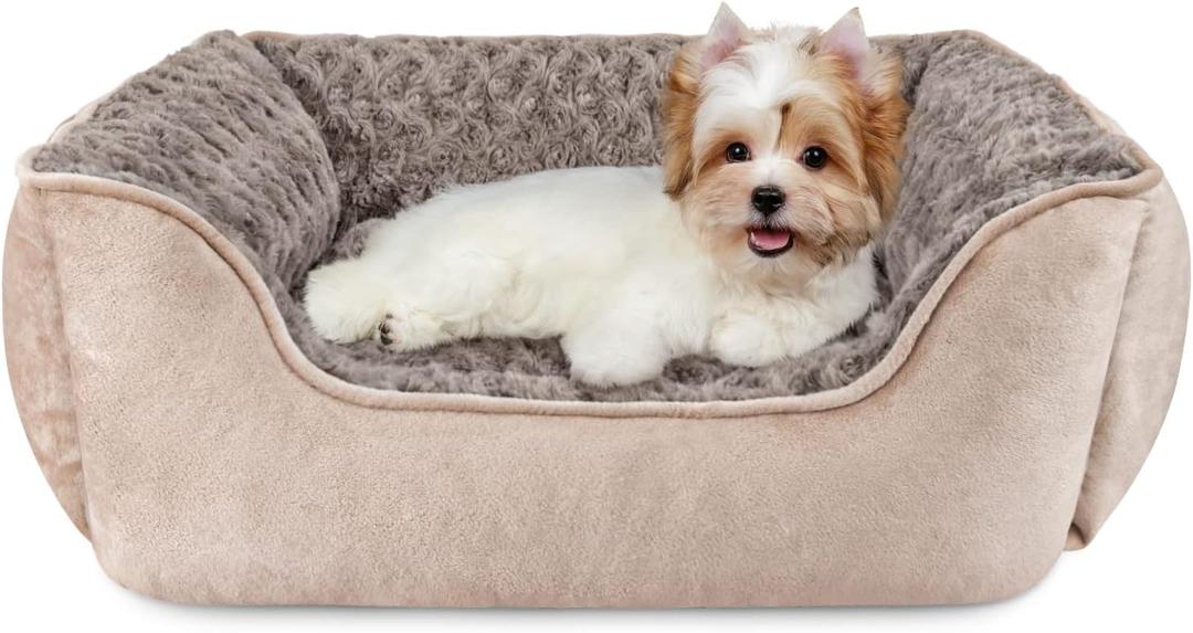 JOEJOY Rectangle Dog Bed for Large Medium Small Dogs Machine Washable Sleeping Sofa Non-Slip Bottom Breathable Soft Puppy Bed Durable Orthopedic Calming Pet Cuddler, Multiple Size, Beige (20.0"L x 19.0"W x 6.0"Th)