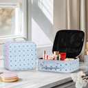 2 x M Y U R E N Travel Makeup Bag,Waterproof Cosmetic Organizer, Adjustable Dividers,Portability Cosmetic Train Case,Makeup organizer,Gift for Women,Girls Gift (Blue+Pink)