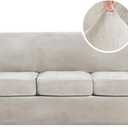 H.VERSAILTEX Modern Velvet Plush 4 Piece High Stretch Sofa Slipcover Sofa Cover Furniture Protector Form Fit Luxury Thick Velvet Sofa Cover for 3 Cushion Couch Width Up to 90 Inch (Sofa, Oatmeal)