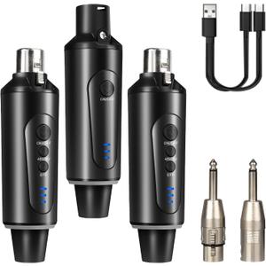 Depusheng Wireless Microphone 2 XLR Transmitter and 1 XLR Receiver Wireless System with Reverb switchfor Dynamic and 48V Condenser Microphones, Guitar, Mixer, PA System, Speaker