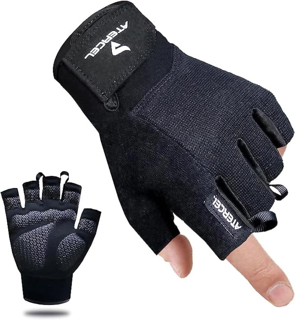 ATERCEL Workout Gloves for Men and Women, Exercise Gloves for Weight Lifting, Cycling, Gym, Training, Breathable and Snug fit (Large, Black)