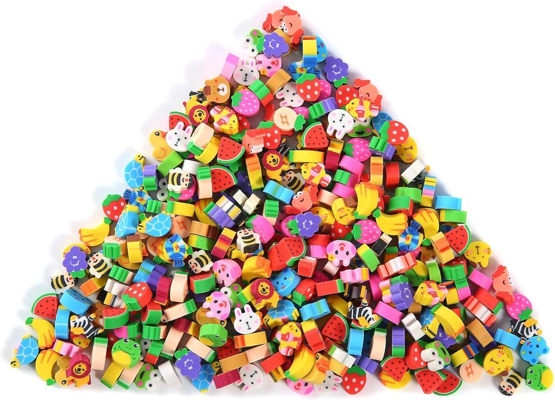 1000 Pieces Mini Erasers for Kids, Bulk Small Animal Fruit Pencil Erasers Assortment for Home Rewards, School Supplies and Gift Filling