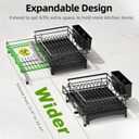 Expandable Dish Drying Rack, Stainless Steel Over Sink Dish Drainer for Kitchen Counter, Rust-Proof Dish Strainer with Utensil Holder, Large Adjustable Dish Racks with Automatic Drainage, Black