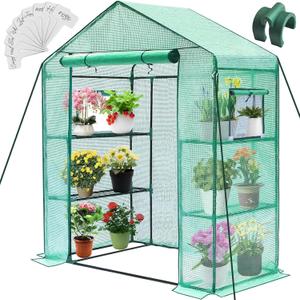 Greengro Greenhouse, 28 x 57 x 76'' Greenhouses for Outdoors, Small Plant Green House with Screen Windows, 3 Tiers 4 Shelves, Durable PE Cover, Plastic Portable Walk in Greenhouses for Outside Indoor