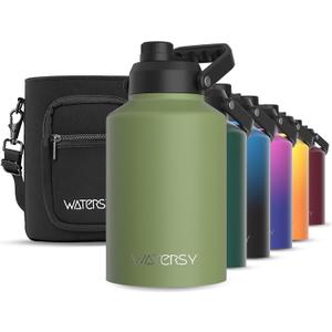 WATERSY 1 Gallon Water Bottle Insulated(Cold for 48 Hrs),BPA Free&Leak Proof,128oz Stainless Steel Water Jug,Big thermo,Large Water Bottle with Handle for Gym,Hiking,Camping&Travel,Olive Green
