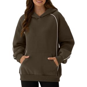 ZAFUL Women's Seam Oversized Hoodies Fleece Comfy Sweatshirts Fall Fashion Casual Pullover Tops 2025 Winter Clothes (Brown, S)