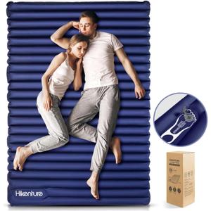 Hikenture Double Sleeping Pad for Camping, Ultralight 4" Extra-Thick Camping Mattress 2 Person, Inflatable Backpacking Sleeping Mat, Hiking Air Mattress for Tent (Navy Footpump 79x47.5in), Semi Double