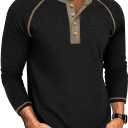 Uposiut Mens T-Shirts Henley Shirts Long Sleeve Casual Cotton Mens Shirts Tee Shirts (3X-Large, Black)