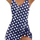 Aidonger One Piece Swim Dress Swimsuits for Women Tummy Control Swimdress Skirt V Neck Bathing Suit , Size XXL