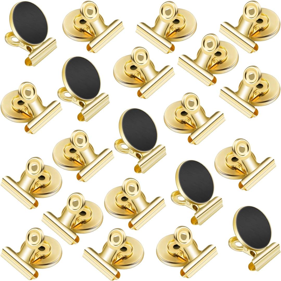 VNDUEEY 20 Pack Fridge Magnets Refrigerator Magnets, Magnetic Clips for Whiteboard, Magnet Clips Heavy Duty, Clip with Magnet for Locker, Magnetic Paper Clip for Home, Office, School, Teaching (Gold)