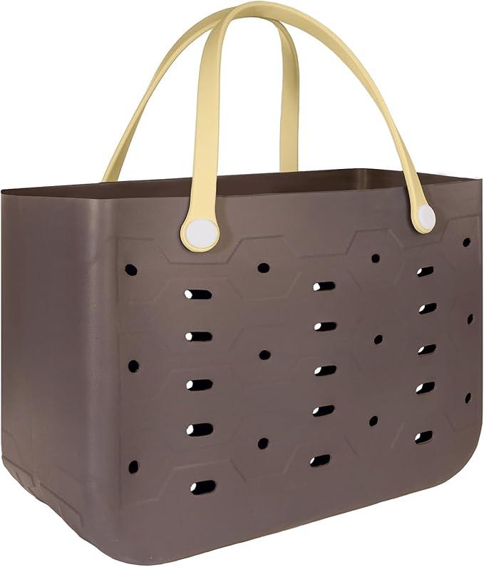 PoVwlty Rubber Beach Bag for Men & Women, Water-resistant Travel Tote Bag for the Beach Boat Pool