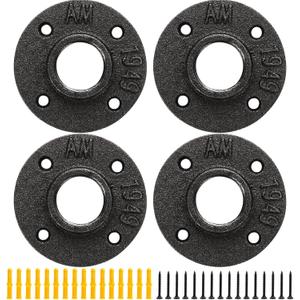 Floor Flange 1-1/2" Pipe Flange 4Pcs Industrial Malleable Iron Pipe Fittings with 4 Threaded Holes, Industrial Vintage Style Floor Flange for DIY Industrial/Home Decoration(4 Pack, 1-1/2")