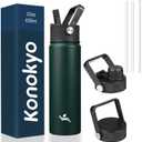 22oz Stainless Steel Bottles with 3 Lids Sport Insulated Water Bottle, Army Green