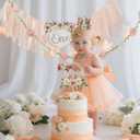 DCJHFJ Wildflower 1st High Chair Banner Birthday Party Decorations for Girl Light Pink One Flower Cake Topper 1st Birthday Decorations Supplies