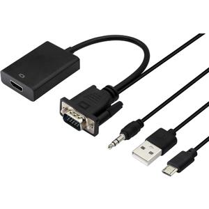 VGA to HDMI Converter Adapter, Output 1080P VGA Male to HDMI Female Audio Video Cable Converter Adapter, for Computer, Laptop, Projector, HDTV with Audio Cable and USB Cable (Black)