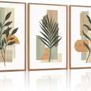 CHDITB Boho Botanical Geometric Framed Canvas Wall Art Set, Abstract Plant Figure Wall Decor, Sage Green Terracotta Wall Painting, Modern Minimalist Art Prints for Living Room Bedroom Office 16"x24"x3