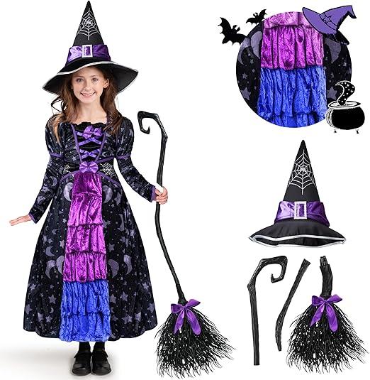 Spooktacular Creations Halloween Child Girl Purple Witch Costume, Toddler Stars and Moon Witch Dress for Kids Halloween Pretend and Play Parties (Small, 5-7yr) Clothing, Shoes & Jewelry