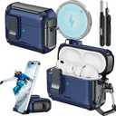 for AirPods Pro 3 Case (2025) with Phone Stand,with Automatic Snap Switch Carbon Fiber Design Protection Cover for Airpods Pro 3 Gen with Cleaning Pen,Blue