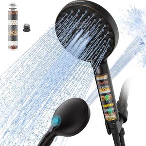Filtered Shower Head with Handheld, High Pressure 9 Spray Mode ORB Showerhead with Filters, detachable shower head,Water Softener Filters Beads for Hard Water - Remove Chlorine (Oil Rubbed Bronze)