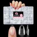 UNA GELLA Short Almond Nail Tips 15 Sizes 300PCS Pre-Etched Soft Gel Clear Nail Tips Easy DIY Salon Short Almond Press On Nails Snug Fit Acrylic Fake Tips Extensions Long-Lasting Hold