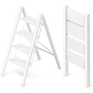 GameGem 4 Step Ladder, Folding Step Stool with Anti-Slip Wide Pedal
