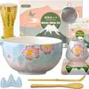 Clay&Fire Matcha Whisk Set9 Pcs Ceramic Matcha Set, 15 OZ Matcha Bowl with Spout and WhiskMatcha Kit for Friend, Ideal Gift for Matcha LoverCherry Bloom