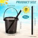 30 Set 24 oz Drink Buckets with Lids and Straws Disposable Clear Rum Plastic Drinking Cocktail Bucket with Handles for Beverage Coffee Lemonade Pool Picnic Party Supplies (Black)