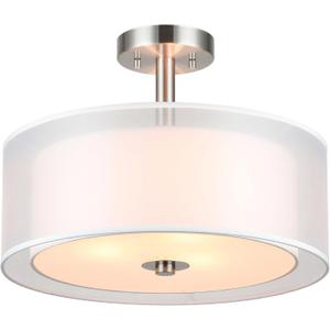 XiNBEi Lighting 16" Drum Semi Flush Ceiling Light Brushed Nickel for Living