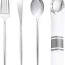 SUT 50 Pack Pre Rolled Silverware Set Disposable, 200 Pcs Silver Plastic Utensils Include 50 Forks, 50 Knives, 50 Spoons and 50 Napkins, Plastic Cutlery, Wrapped Silverware Set Disposable for Party