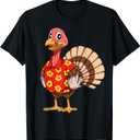 Turkey Hawaiian Thanksgiving Turkey Funny Hawaii Beach Party Men Women Kids T-Shirt (Small, Men)