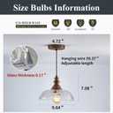 1-Light Pendant Light with Oil Rubbed Bronze Metal Glass Shade and Adjustable Cord Industrial Ceiling Hanging Light for Kitchen Island Bar Dining Room Bedroom Foyer Hallway Farmhouse