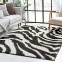 Well Woven Madison Shag Safari Zebra Black Animal Print Area Rug 5' X 7'2''