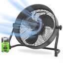 Battery Operated Fan 12-Speed Rechargeable Floor Fan High Velocity Portable Cordless Outdoor Fan, USB Output For Phone, for Camping, Travel, Patio, Indoor, Black, Black Blade, 12 Inch