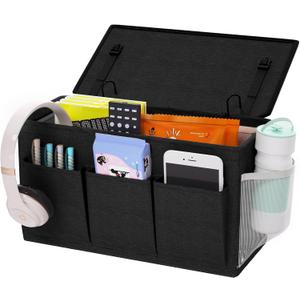 Dual-purpose Bedside Caddy Bedside Organizer, Bed Caddy with 6 Pockets, Versatile Bedside Storage Solution Magazine Remotes holder, ideal for Home, Dorm, Hospital, Crib Bed (Black)
