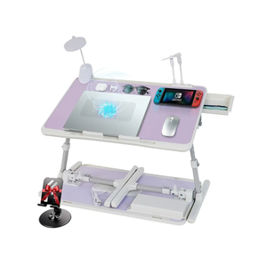 iXTRA Laptop Lap Desk Include Cooling Fan,Adjustable Lap Desk with Light Fan,Folding Laptop Desk for Bed with USB,Bed Desk with Storage Drawer 56x32cm,Purple