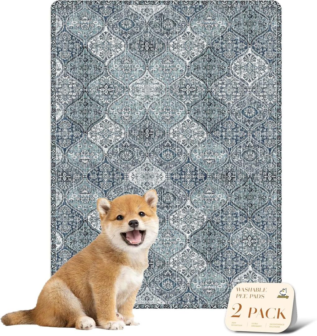 nunubaby Washable Pee Pads for Dogs, Stylish, NonSlip and LeakProof Pee Pads. Reusable Potty Pads for Dogs for Crates and Floors.(Blue/Multi, 18" x24" )