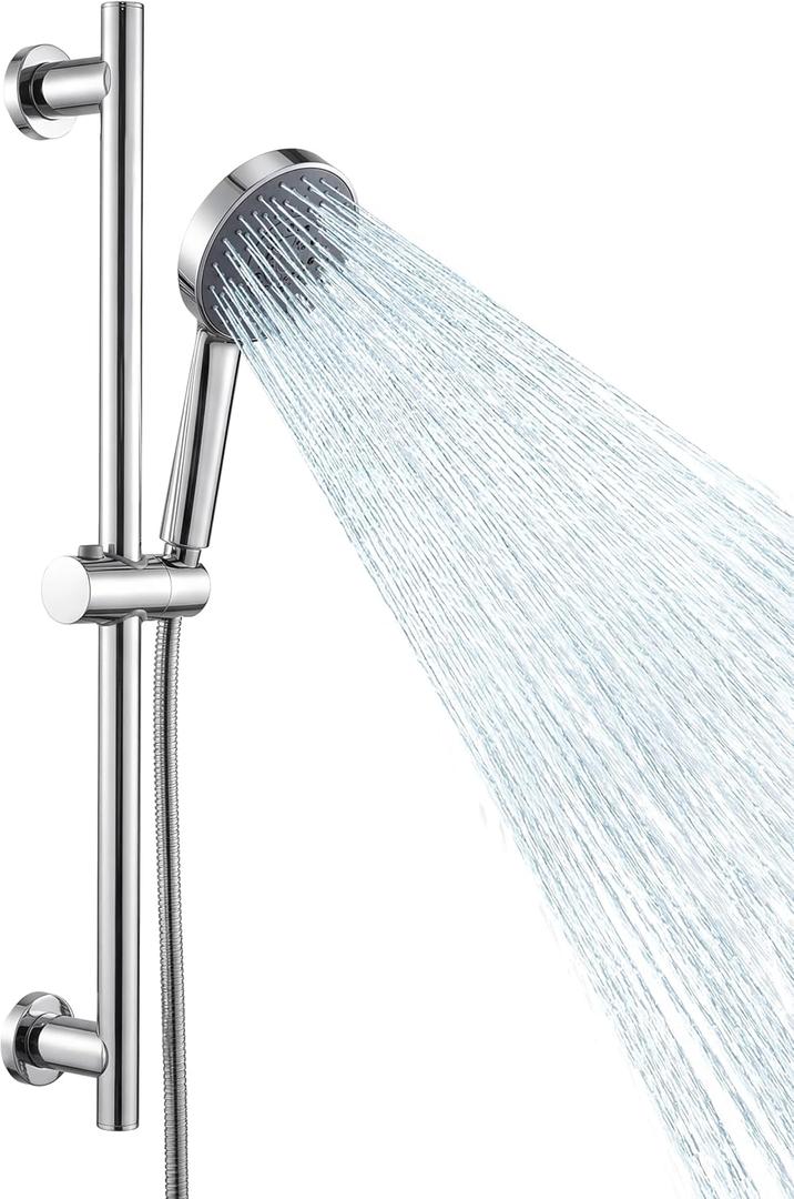 KES Adjustable Shower Head with Slide Bar, Handheld Shower Head Holder 5 Function with Extra Long Hose System Set, Wall Mount 18/8 Stainless Steel Polished Finish, F204-PS-C1